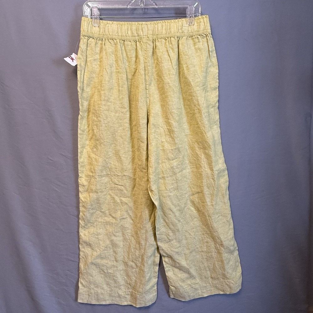 Tahari 100% Linen Pants Womens Large Wide Leg Pockets Elastic Waist Bright Green - Picture 8 of 8